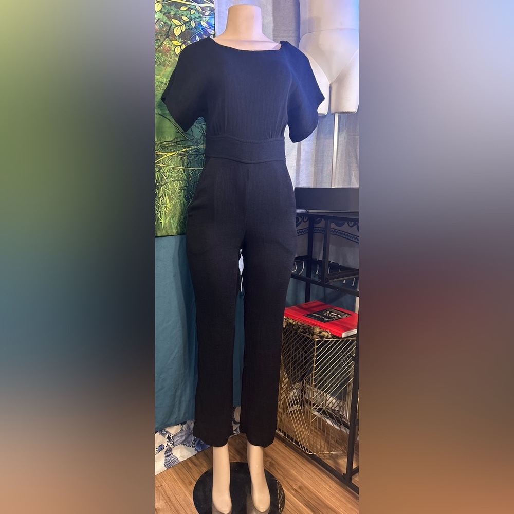 Closet NEW Blk Short-Sleeve
Jumpsuit w Back Exposed ZipWaist Tie/Front Pockets - Picture 4 of 11